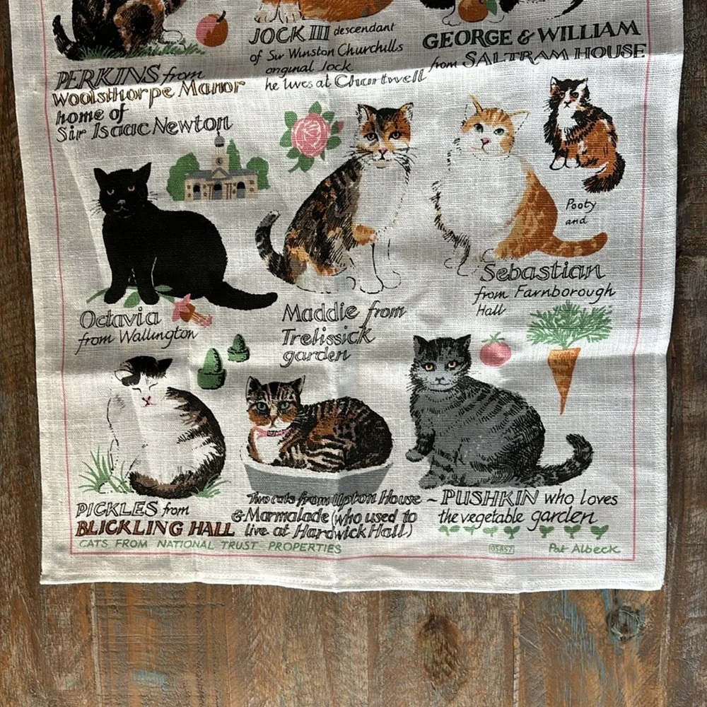 Cats From National Trust Properties Linen Tea Towel